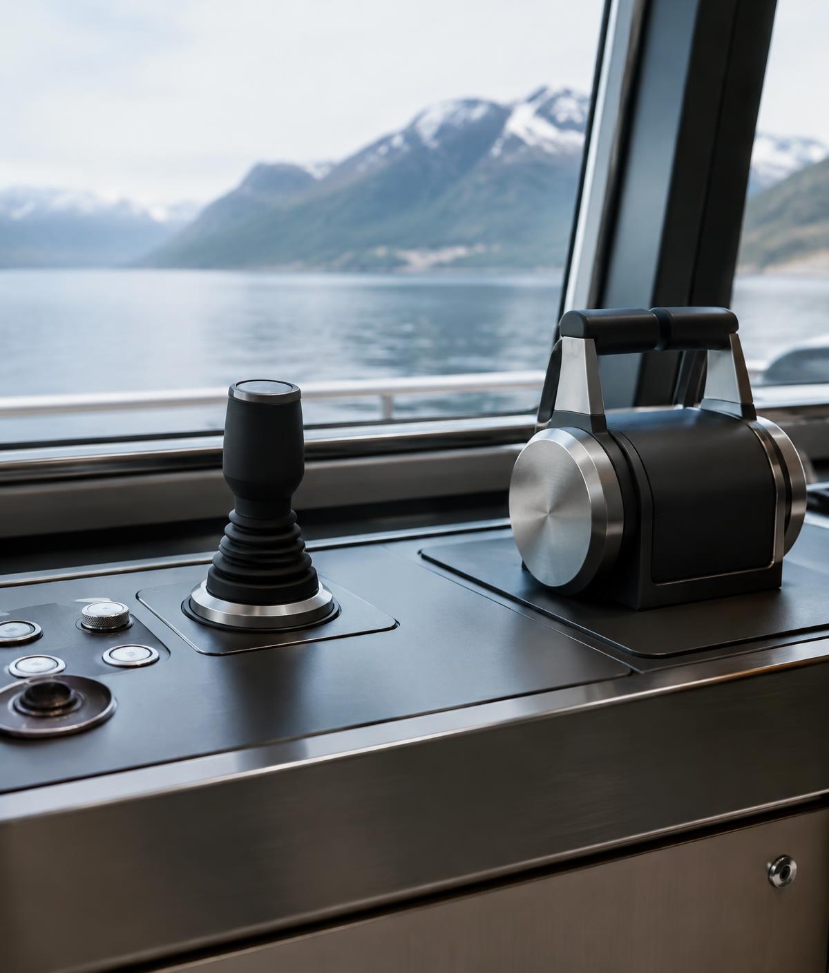 Close-up of modern bridge controls